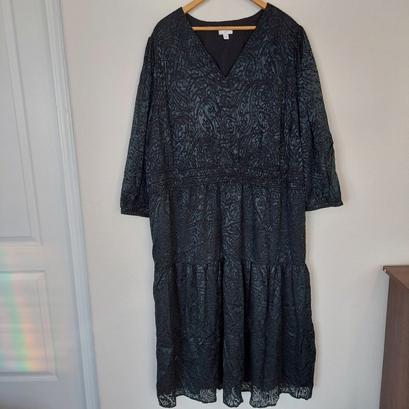 J.Jill Paisley Print Velvety Green Midi Dress Size 4X - Picture 2 of 10